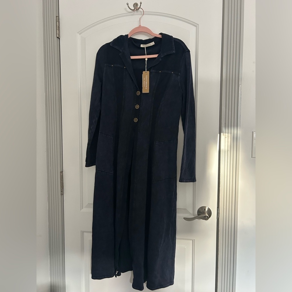Testimony Los Angeles Vintage Blue Midi Coat Jacket Size MediumFrench Terry NWT